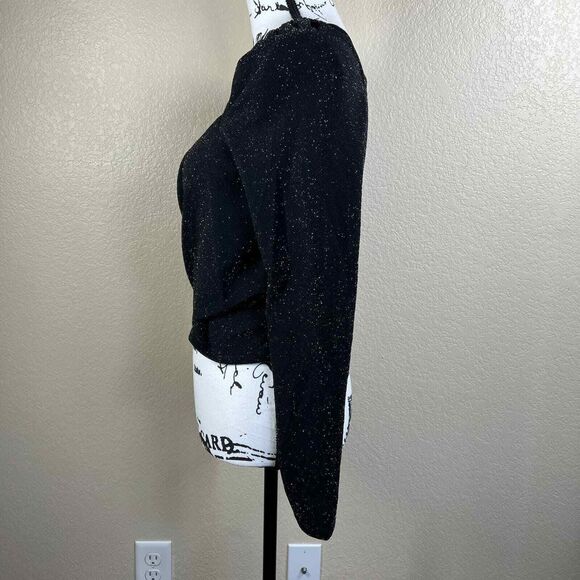 1 state black glitter print  top Cropped Textured Wrap Top long sleeve size M - Picture 12 of 16
